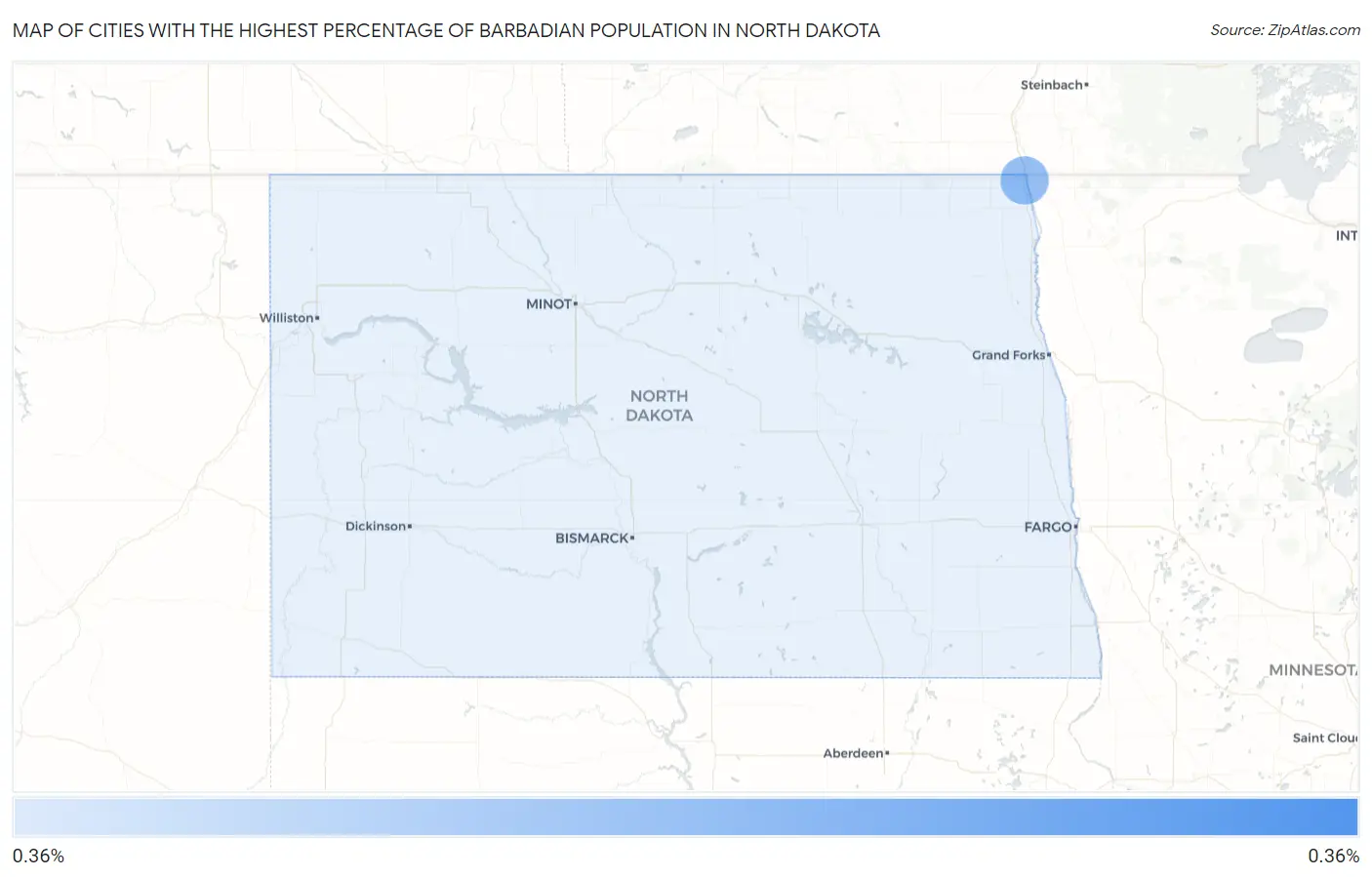 Cities with the Highest Percentage of Barbadian Population in North Dakota Map