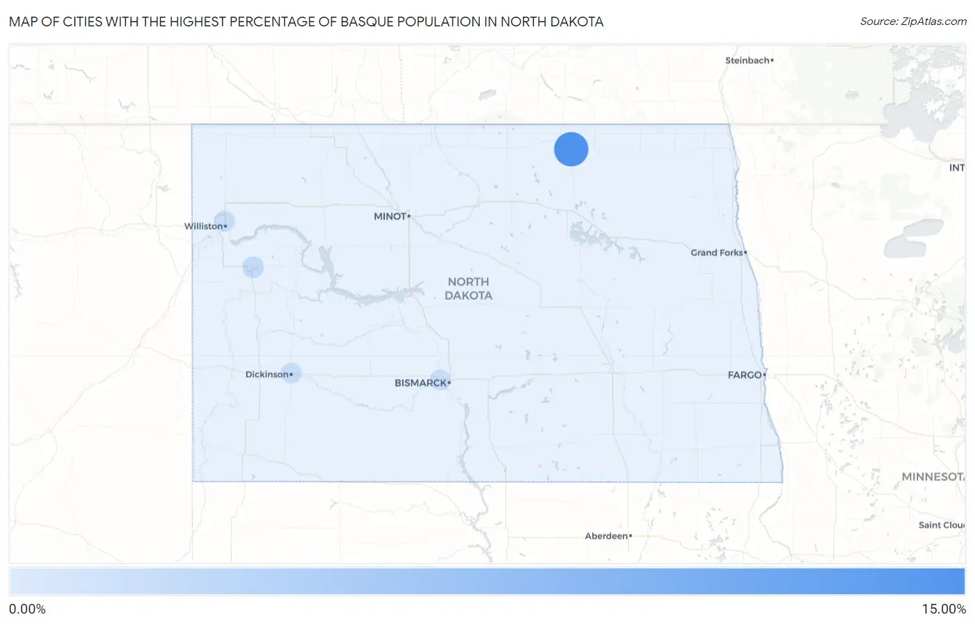 Cities with the Highest Percentage of Basque Population in North Dakota Map