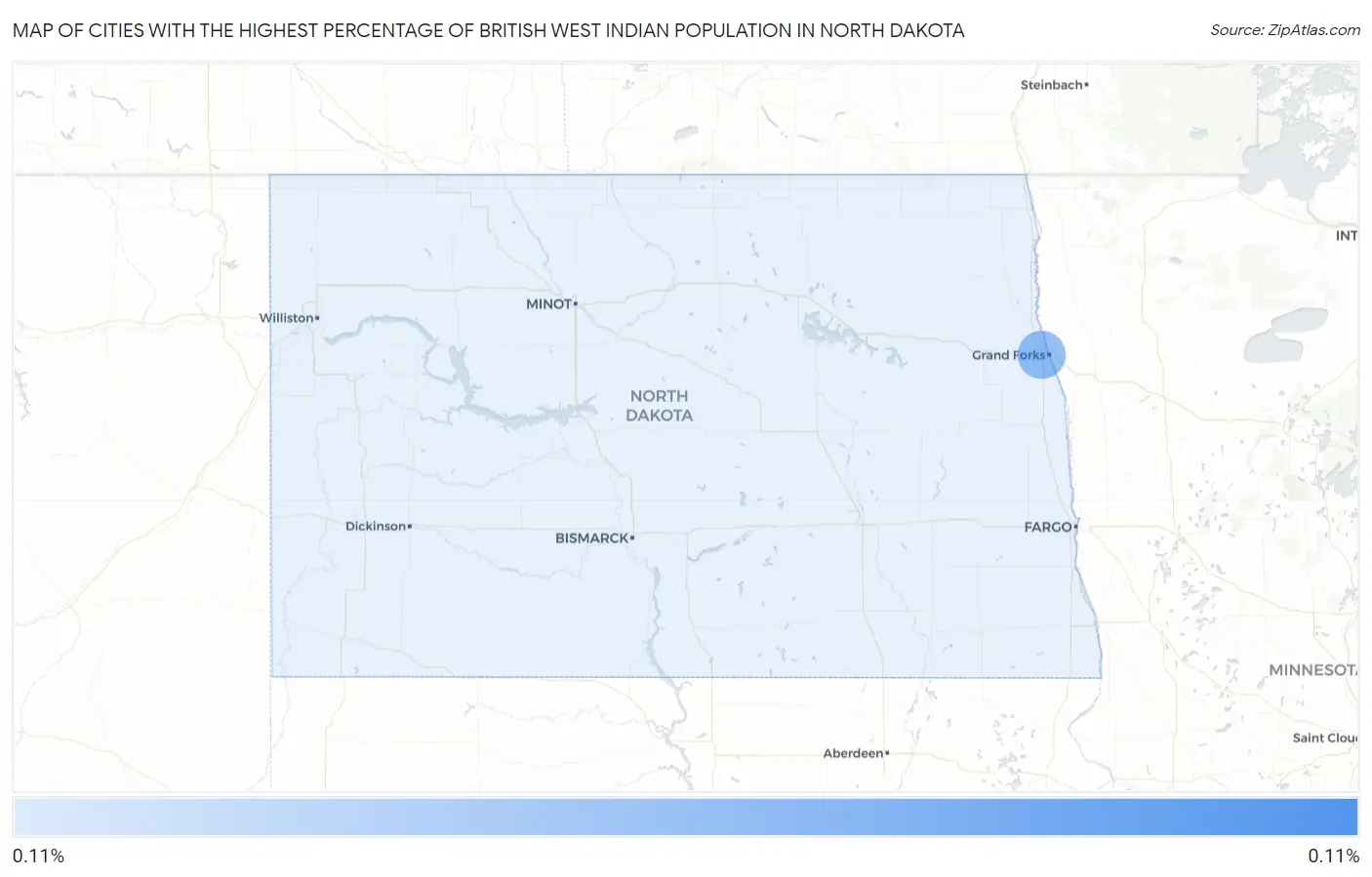 Cities with the Highest Percentage of British West Indian Population in North Dakota Map
