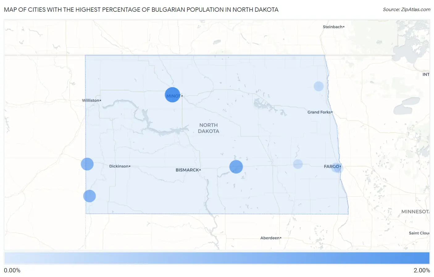 Cities with the Highest Percentage of Bulgarian Population in North Dakota Map