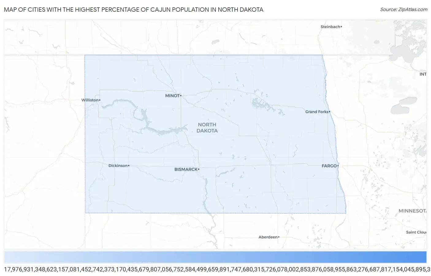 Cities with the Highest Percentage of Cajun Population in North Dakota Map