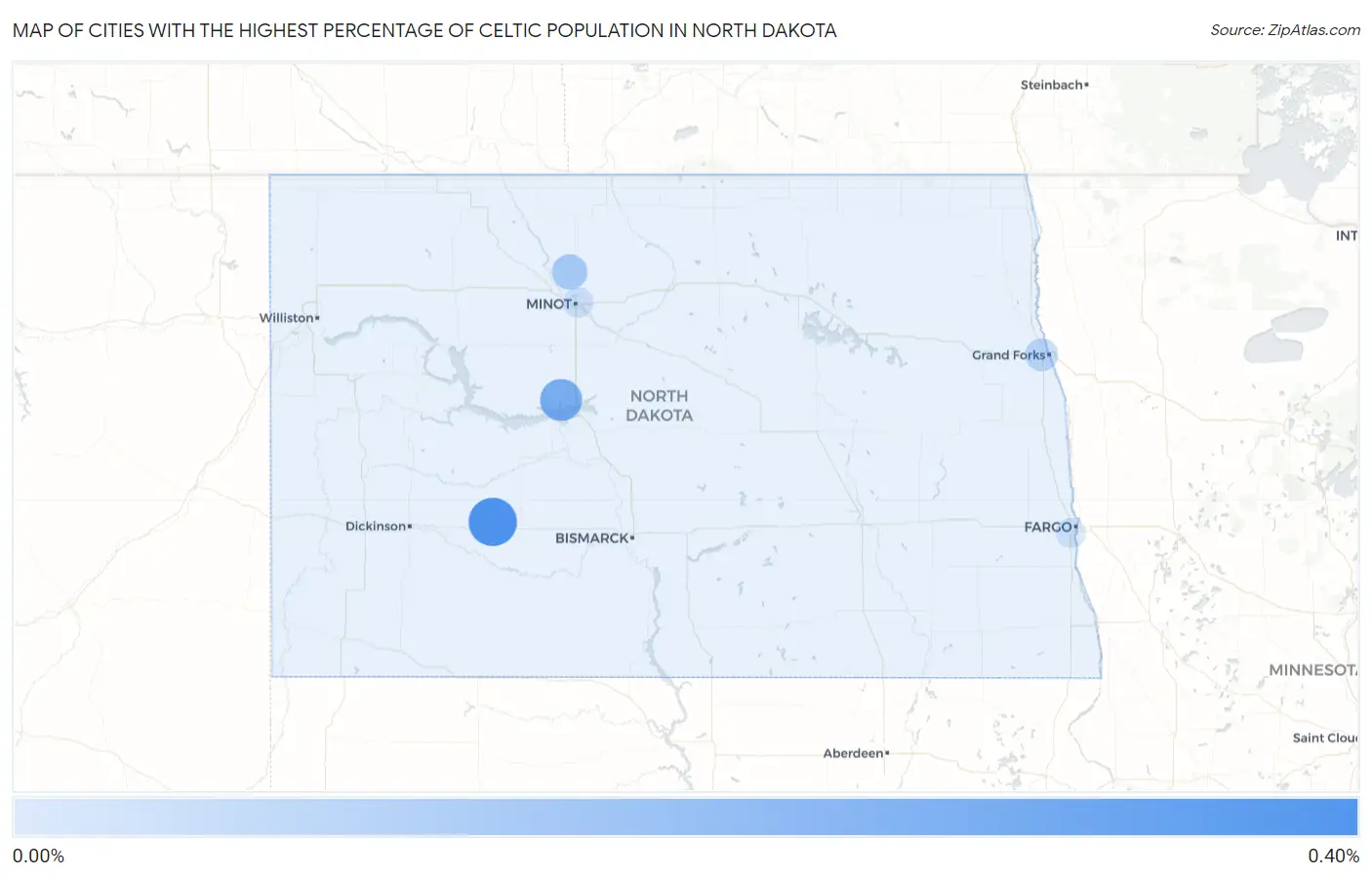 Cities with the Highest Percentage of Celtic Population in North Dakota Map