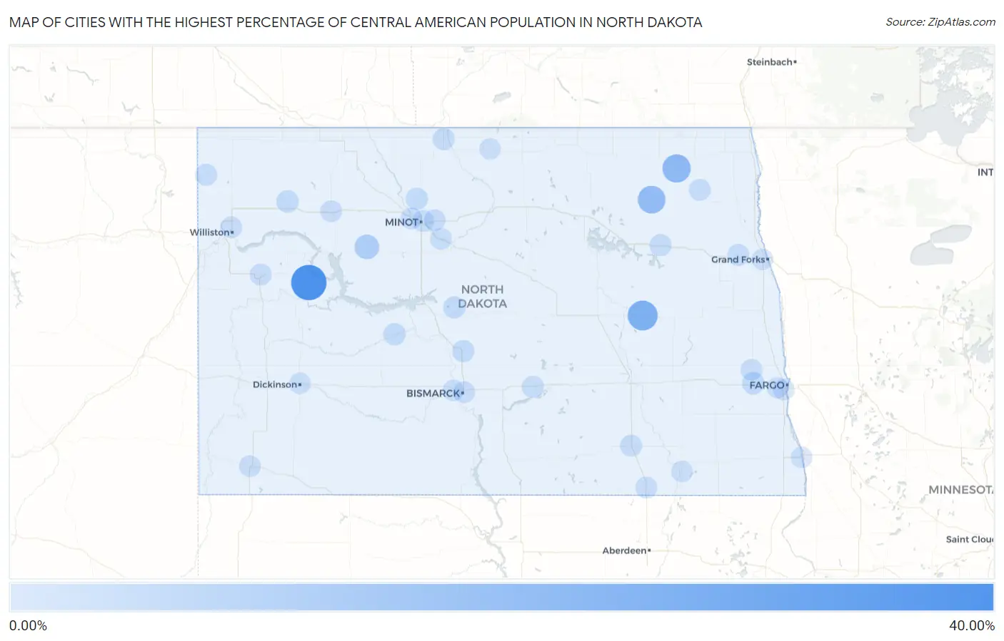 Cities with the Highest Percentage of Central American Population in North Dakota Map