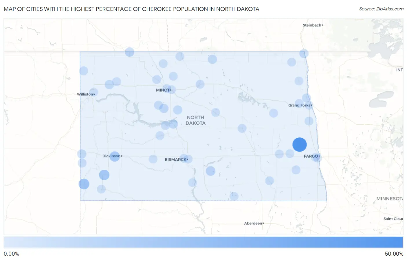 Cities with the Highest Percentage of Cherokee Population in North Dakota Map