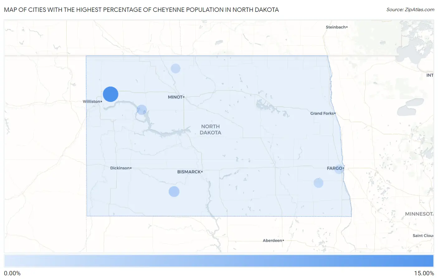 Cities with the Highest Percentage of Cheyenne Population in North Dakota Map