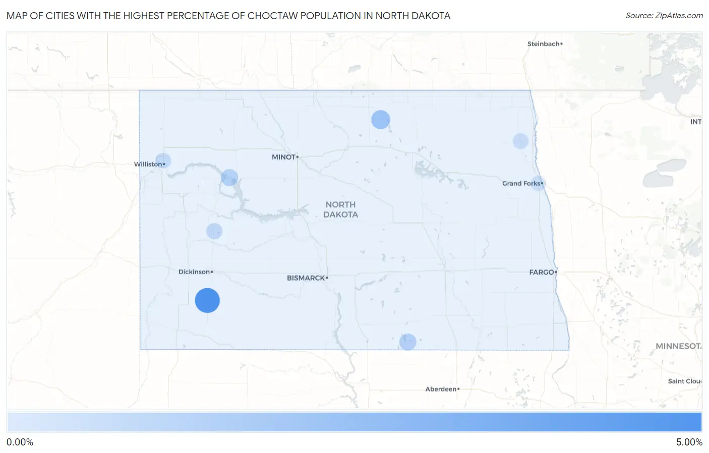 Cities with the Highest Percentage of Choctaw Population in North Dakota Map