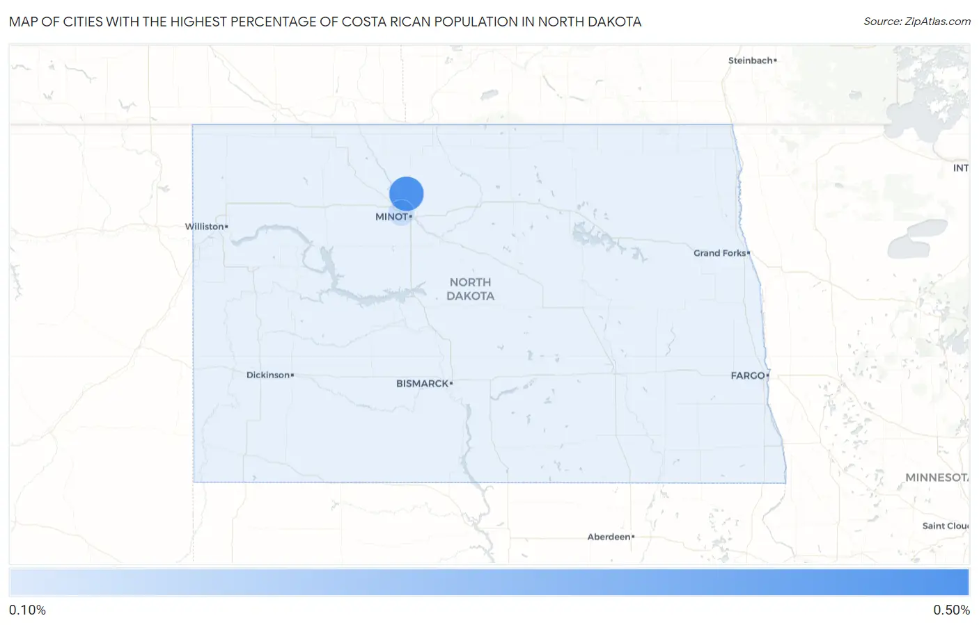 Cities with the Highest Percentage of Costa Rican Population in North Dakota Map
