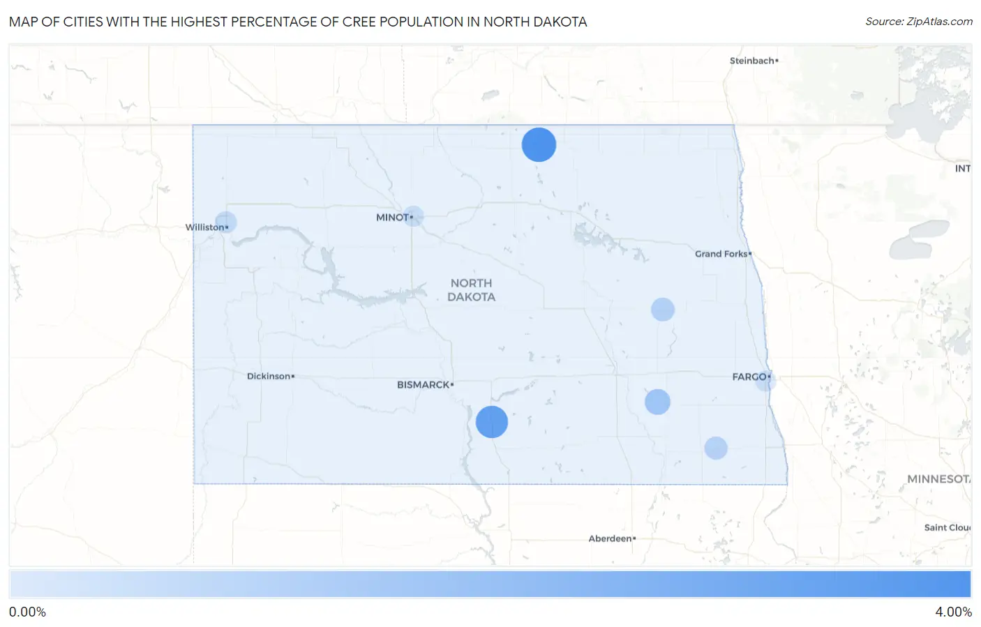 Cities with the Highest Percentage of Cree Population in North Dakota Map