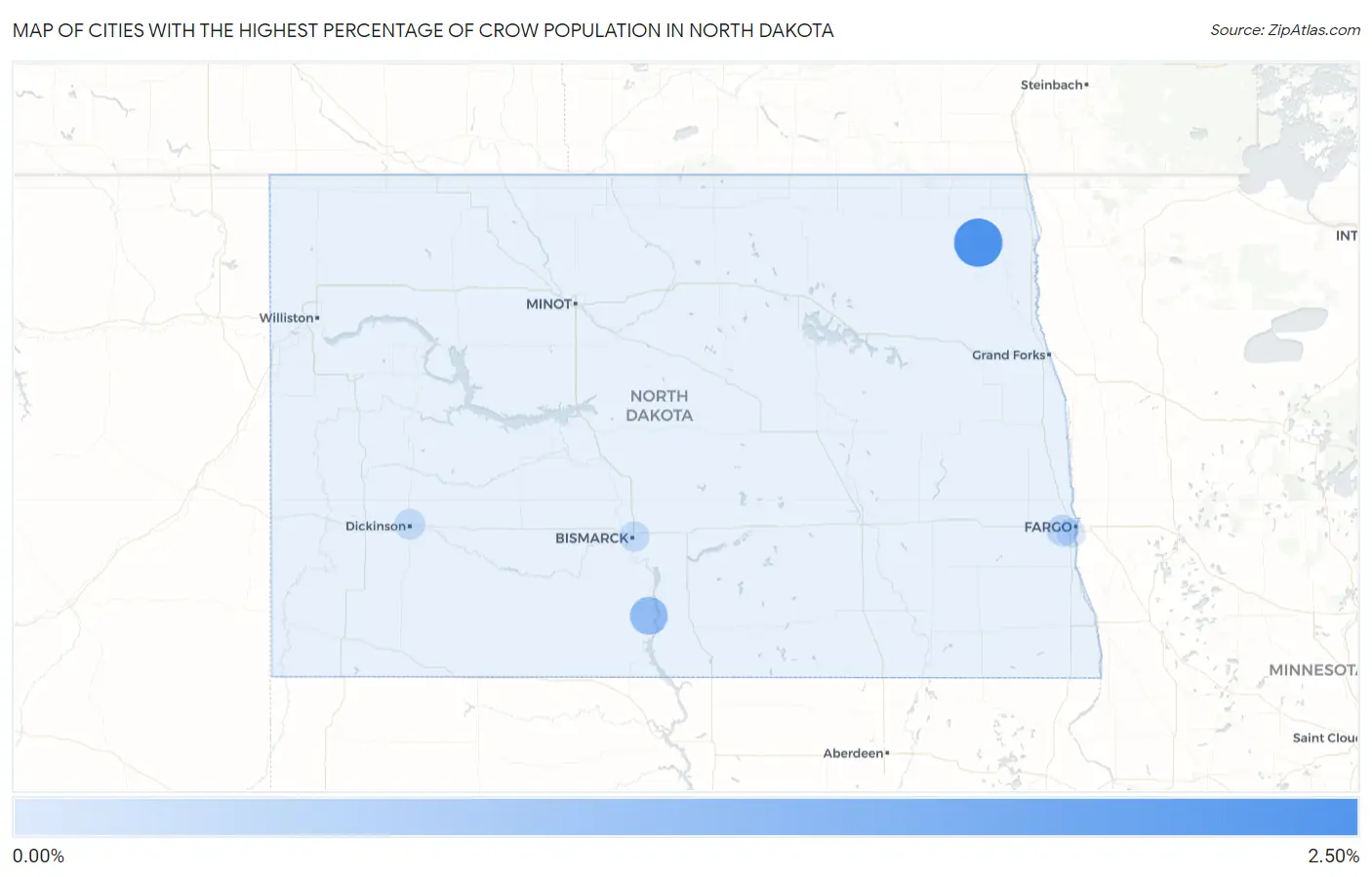 Cities with the Highest Percentage of Crow Population in North Dakota Map
