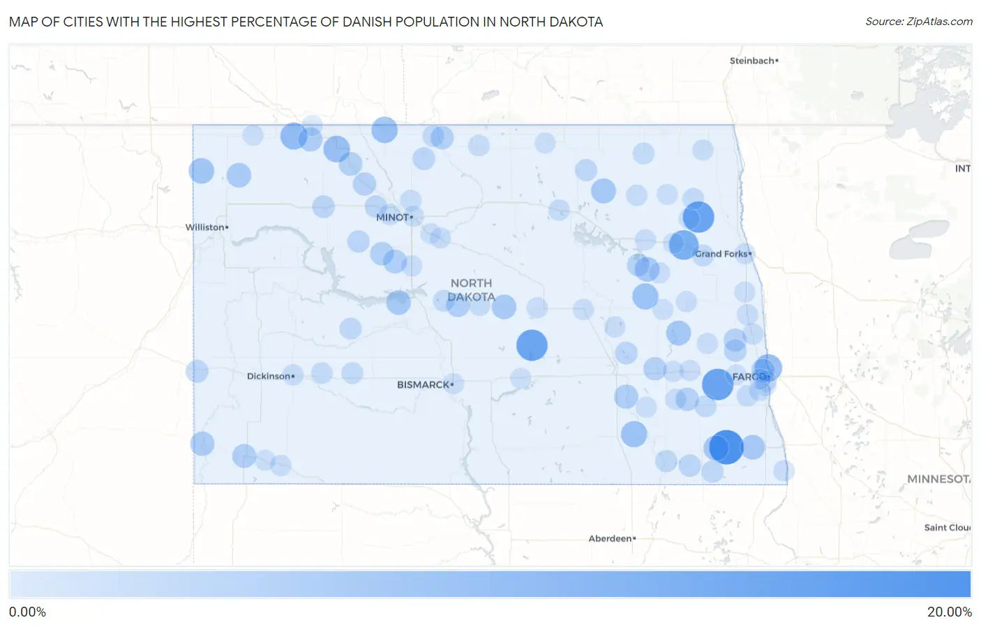 Cities with the Highest Percentage of Danish Population in North Dakota Map