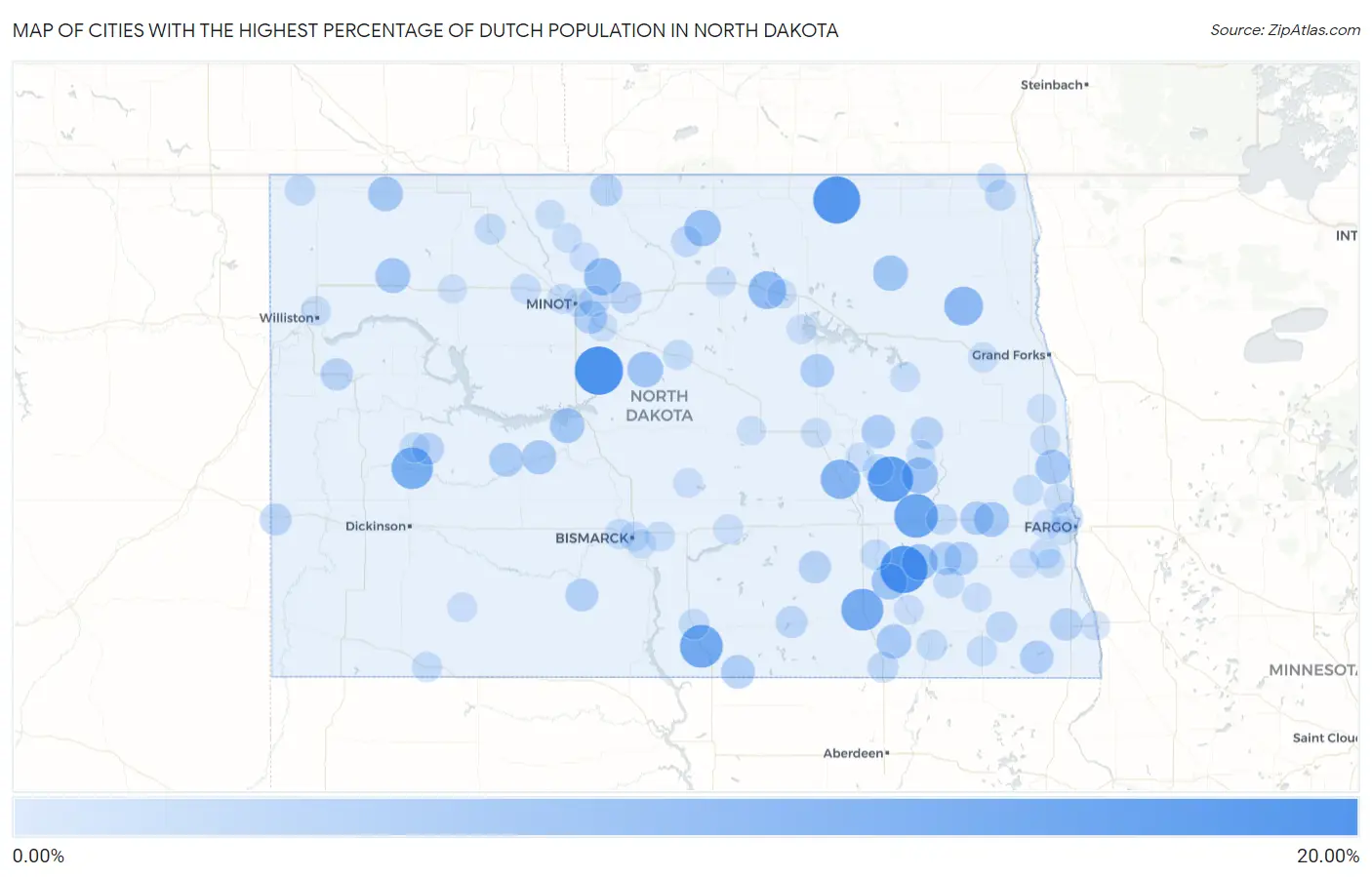 Cities with the Highest Percentage of Dutch Population in North Dakota Map