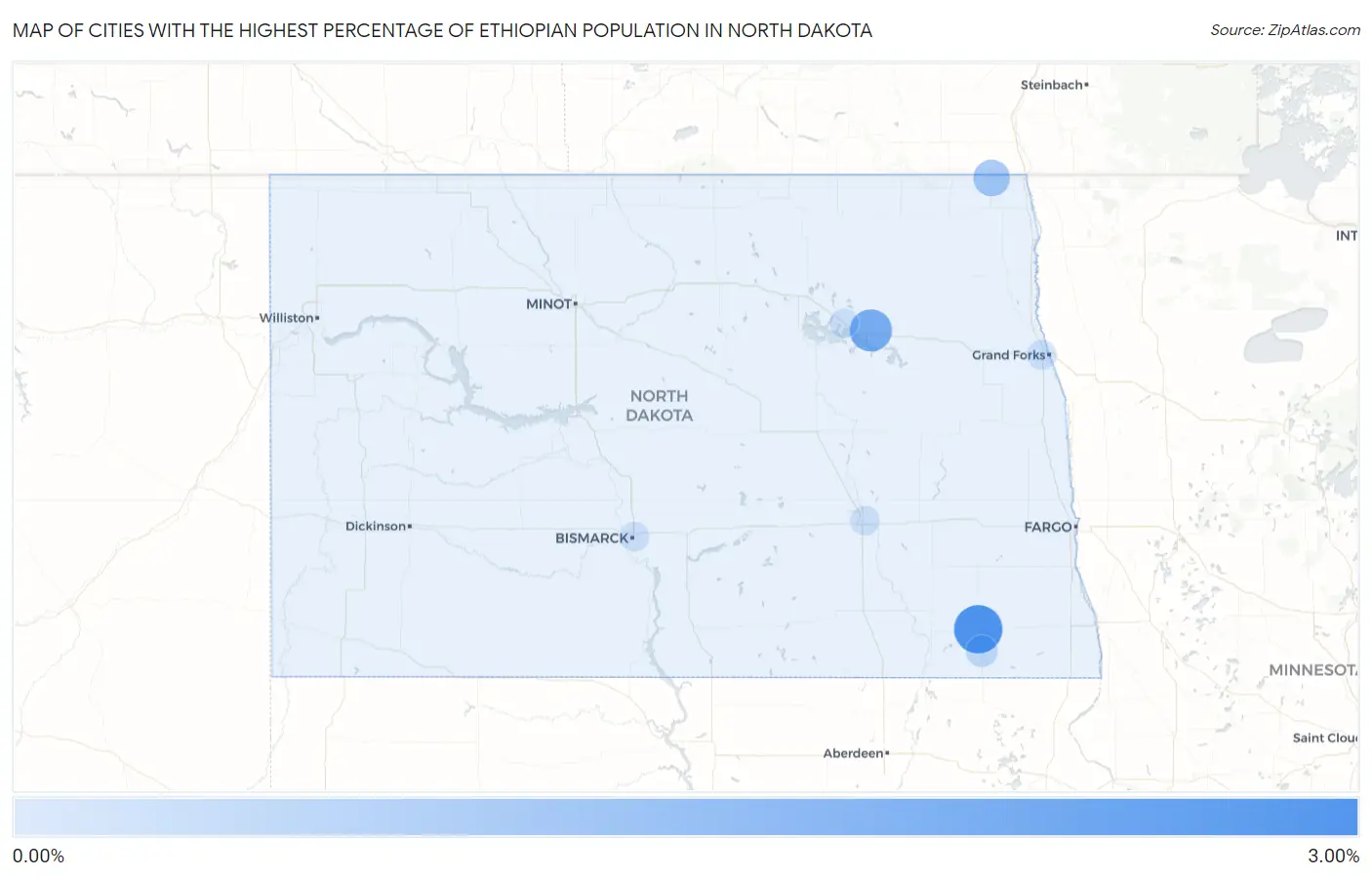 Cities with the Highest Percentage of Ethiopian Population in North Dakota Map