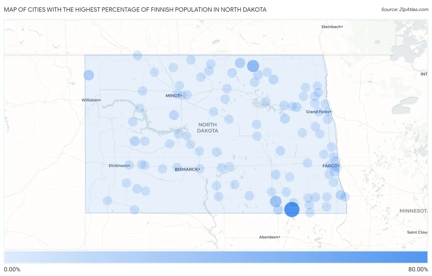 Cities with the Highest Percentage of Finnish Population in North Dakota Map