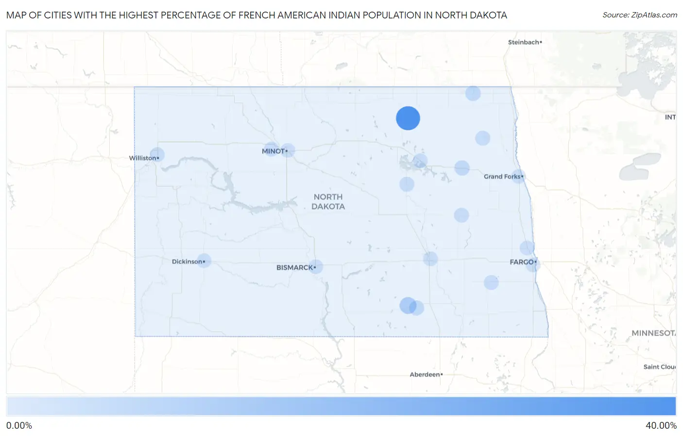Cities with the Highest Percentage of French American Indian Population in North Dakota Map