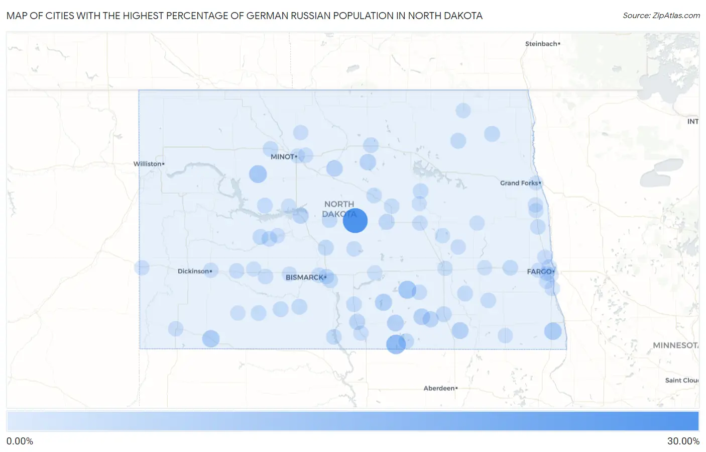 Cities with the Highest Percentage of German Russian Population in North Dakota Map