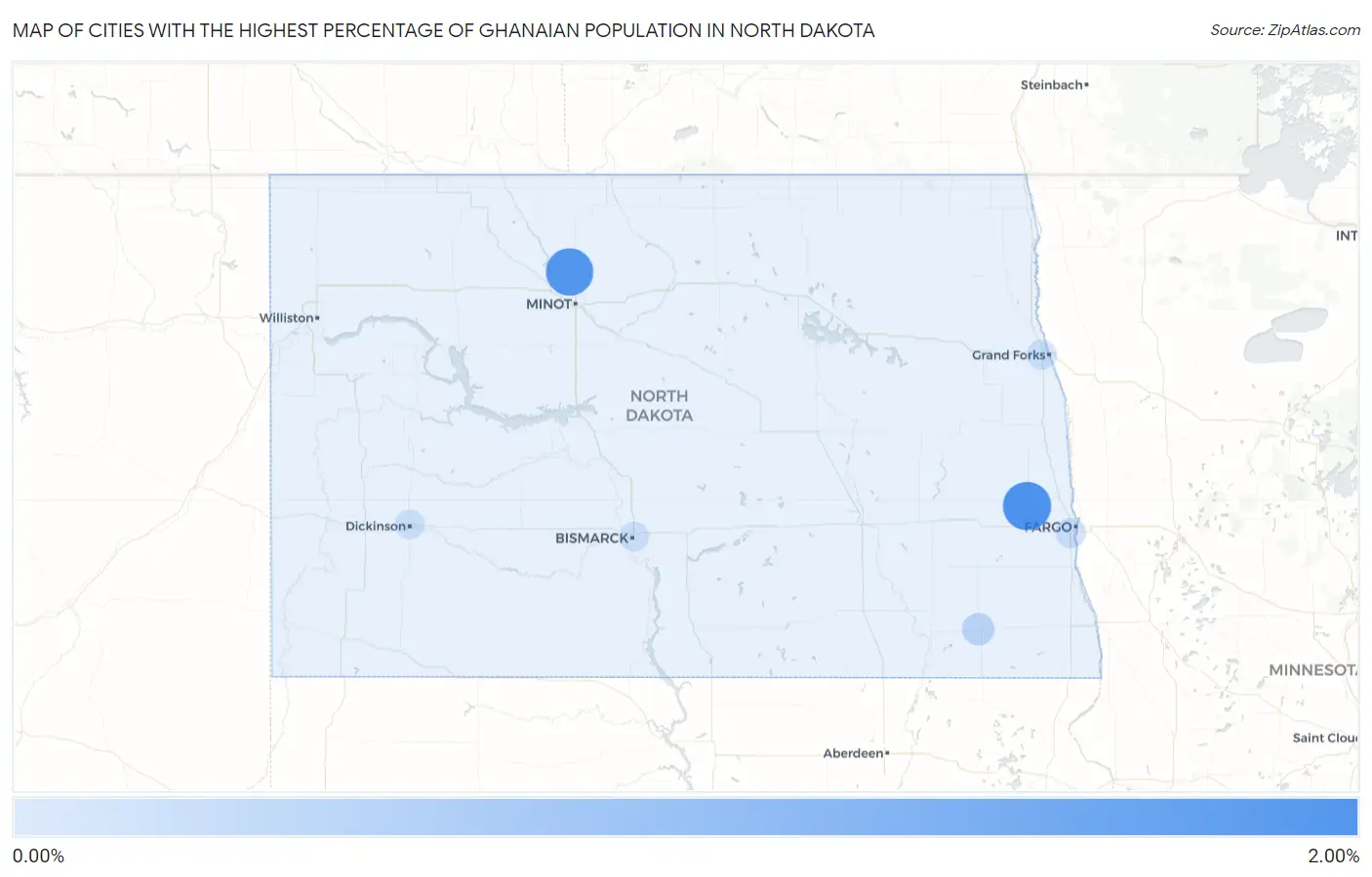 Cities with the Highest Percentage of Ghanaian Population in North Dakota Map