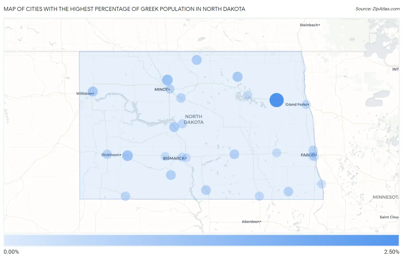 Cities with the Highest Percentage of Greek Population in North Dakota Map