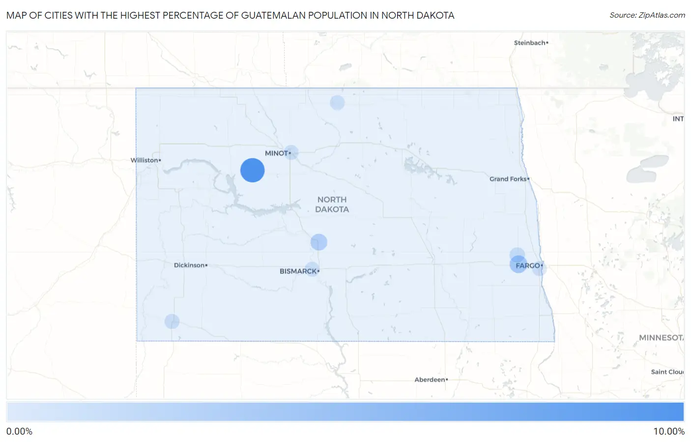 Cities with the Highest Percentage of Guatemalan Population in North Dakota Map