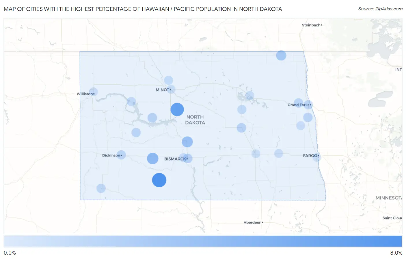 Cities with the Highest Percentage of Hawaiian / Pacific Population in North Dakota Map