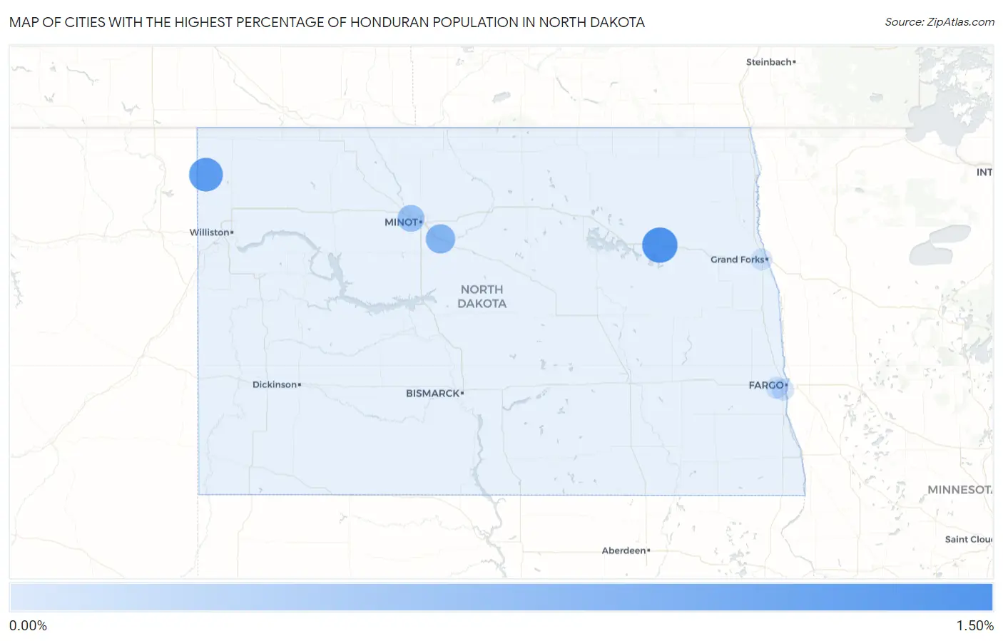 Cities with the Highest Percentage of Honduran Population in North Dakota Map