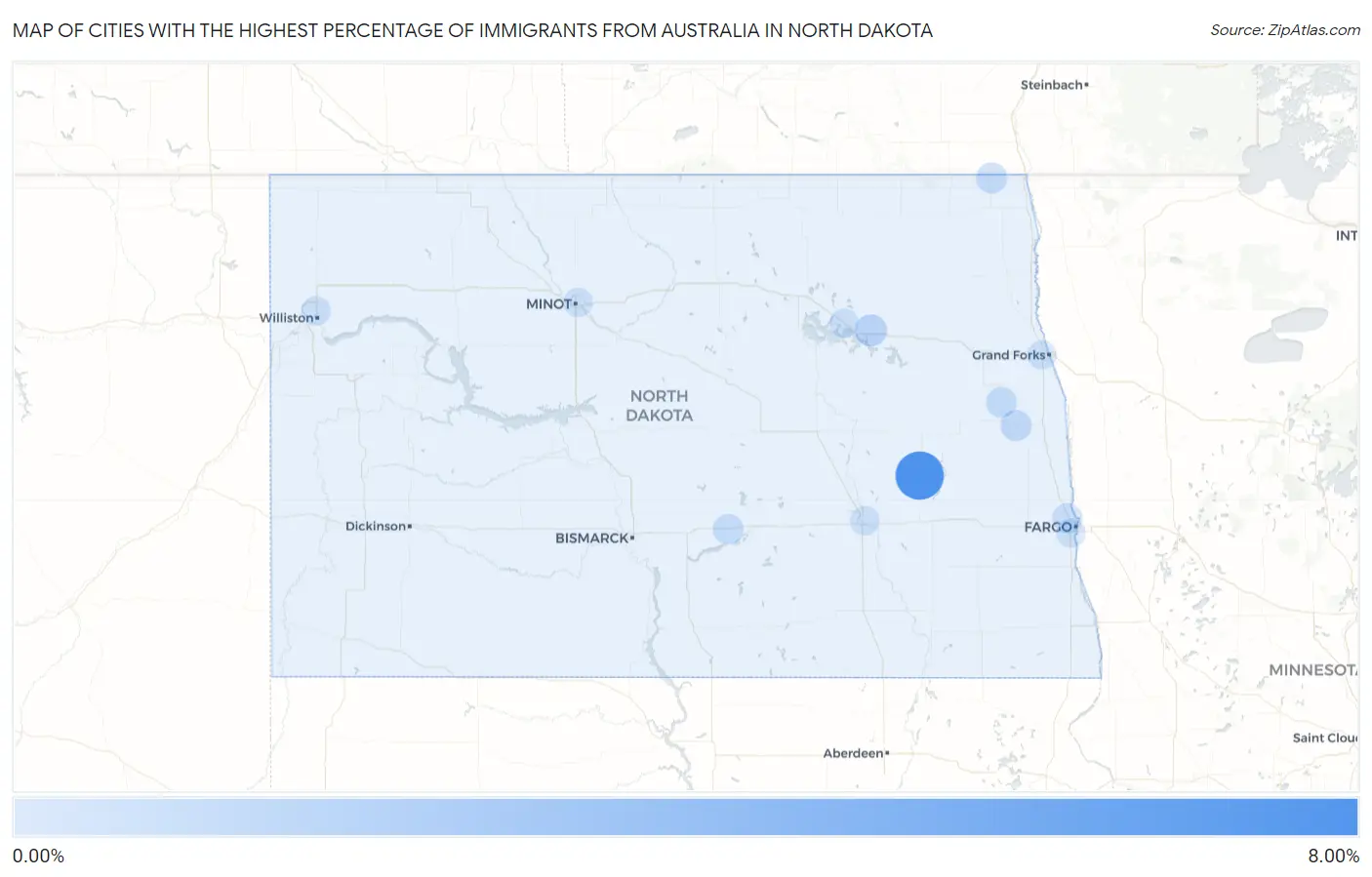 Cities with the Highest Percentage of Immigrants from Australia in North Dakota Map