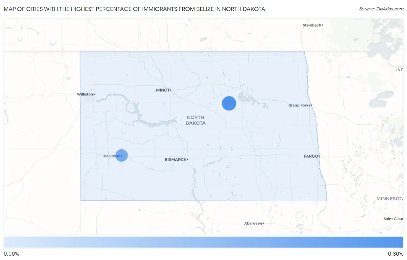 Cities with the Highest Percentage of Immigrants from Belize in North Dakota Map