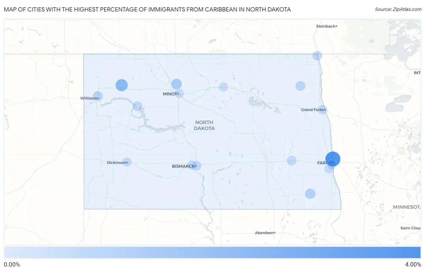 Cities with the Highest Percentage of Immigrants from Caribbean in North Dakota Map