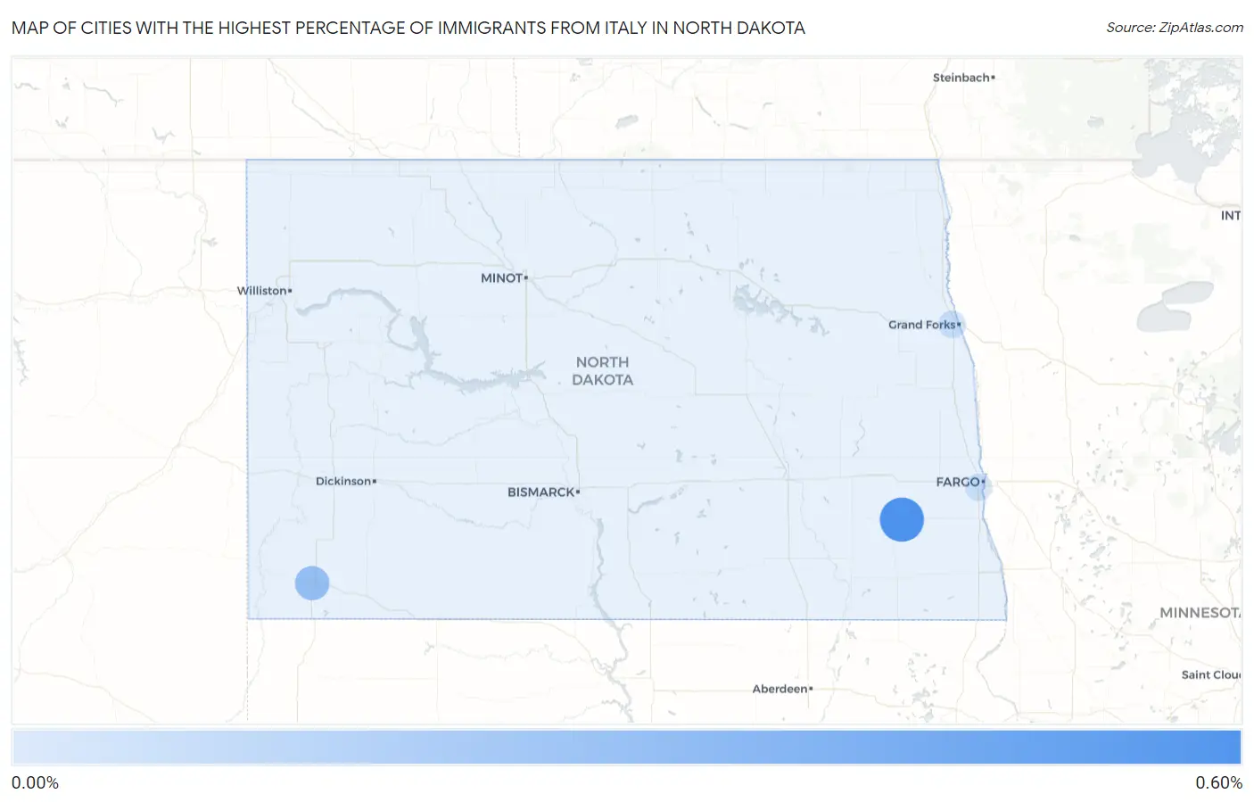 Cities with the Highest Percentage of Immigrants from Italy in North Dakota Map