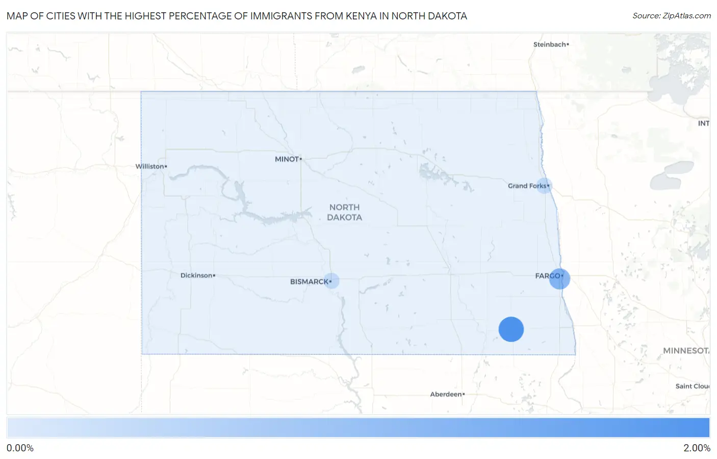 Cities with the Highest Percentage of Immigrants from Kenya in North Dakota Map