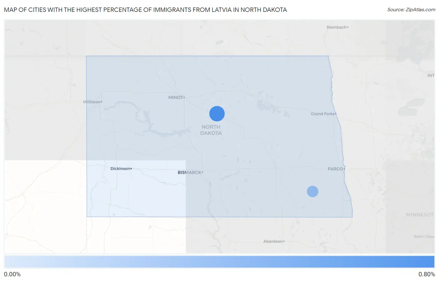 Cities with the Highest Percentage of Immigrants from Latvia in North Dakota Map