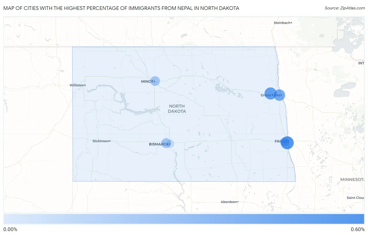 Cities with the Highest Percentage of Immigrants from Nepal in North Dakota Map
