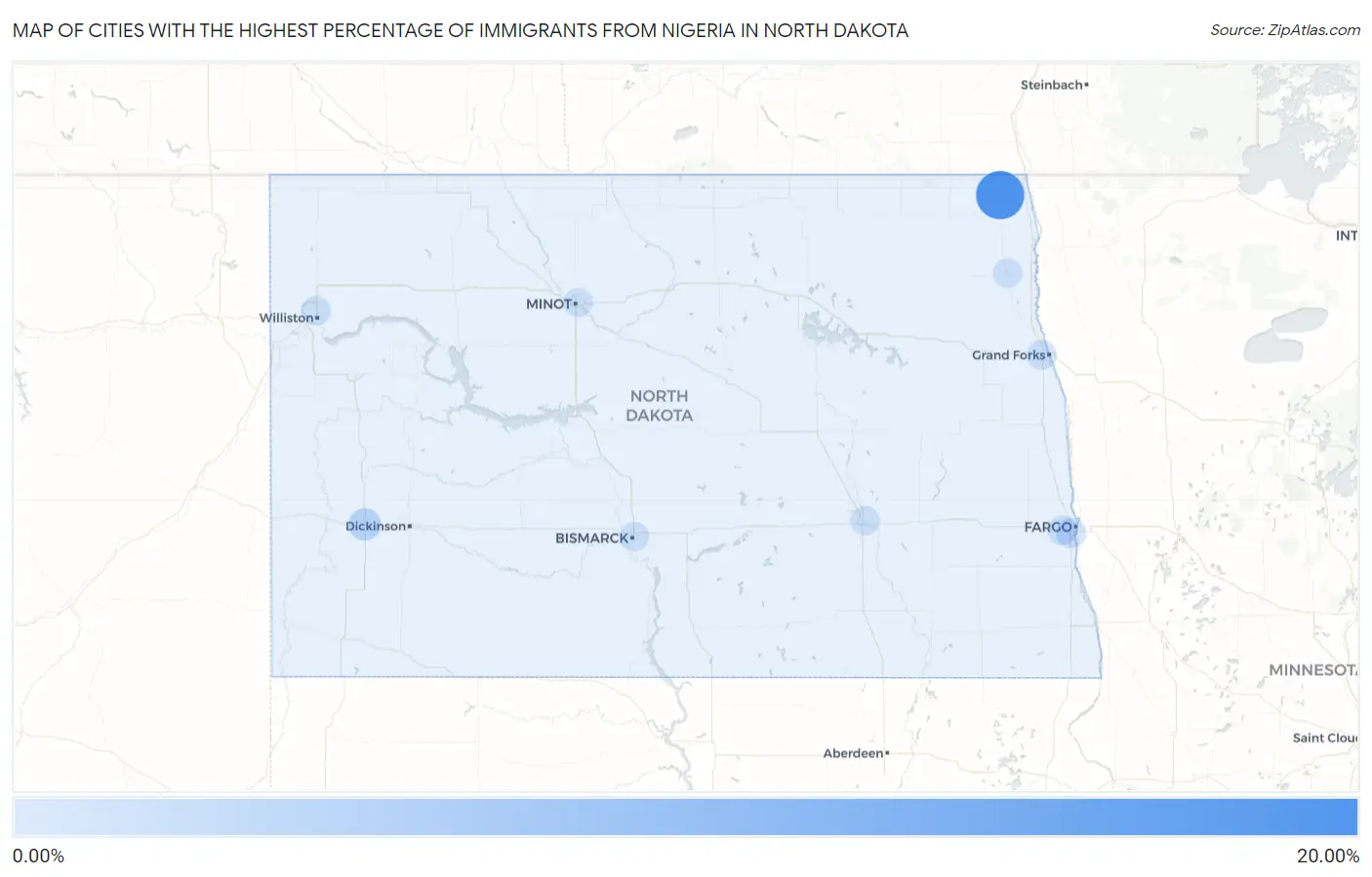 Cities with the Highest Percentage of Immigrants from Nigeria in North Dakota Map