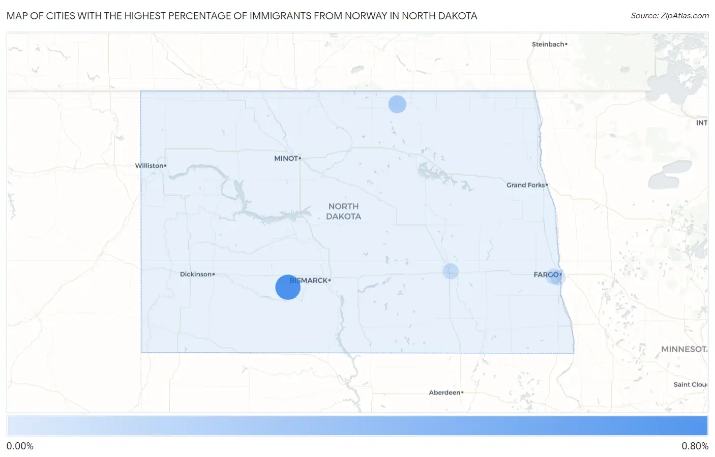 Cities with the Highest Percentage of Immigrants from Norway in North Dakota Map
