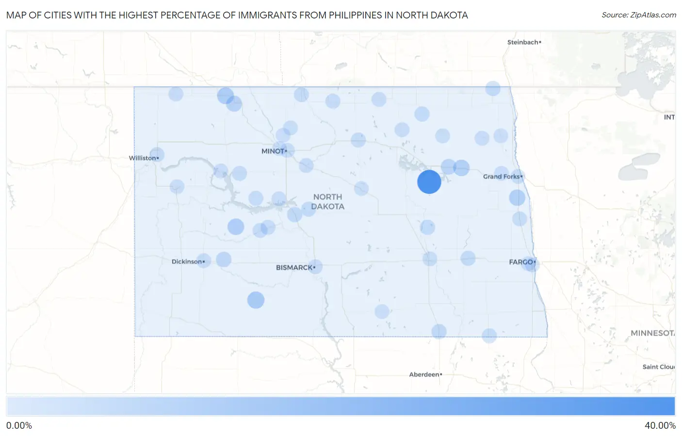 Cities with the Highest Percentage of Immigrants from Philippines in North Dakota Map