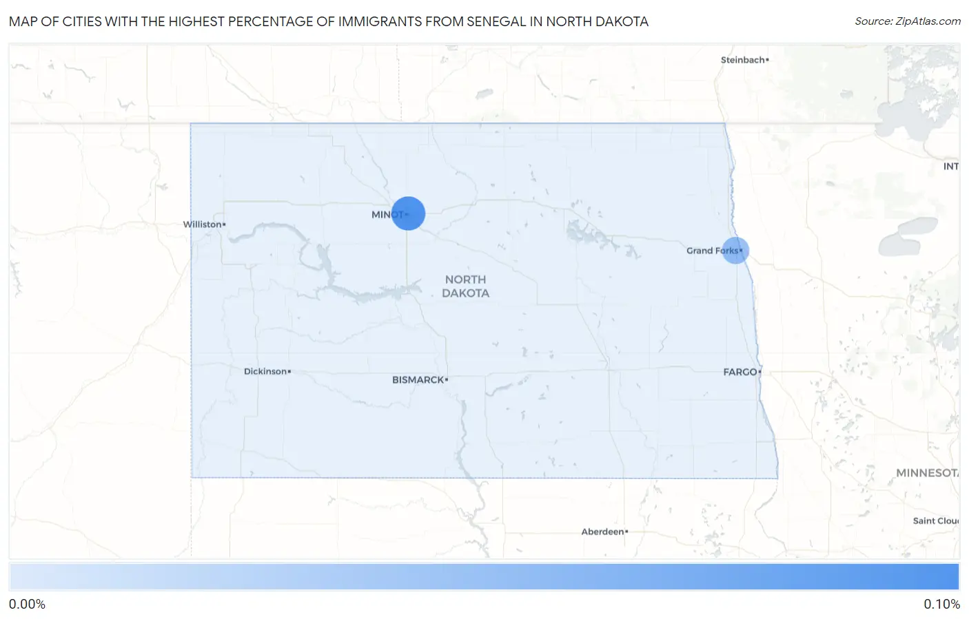 Cities with the Highest Percentage of Immigrants from Senegal in North Dakota Map