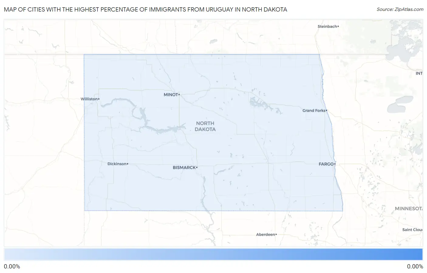 Cities with the Highest Percentage of Immigrants from Uruguay in North Dakota Map
