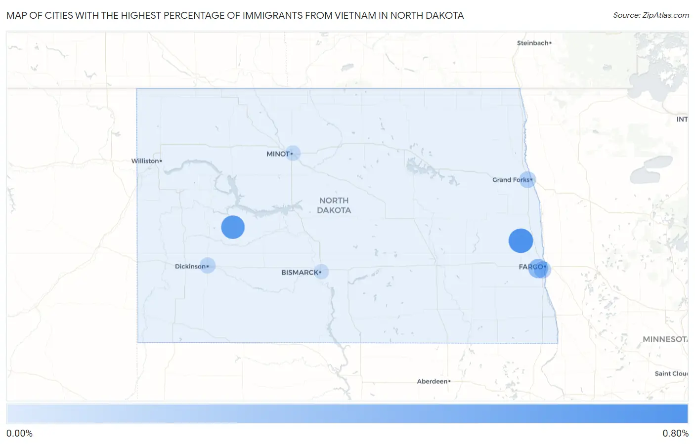 Cities with the Highest Percentage of Immigrants from Vietnam in North Dakota Map