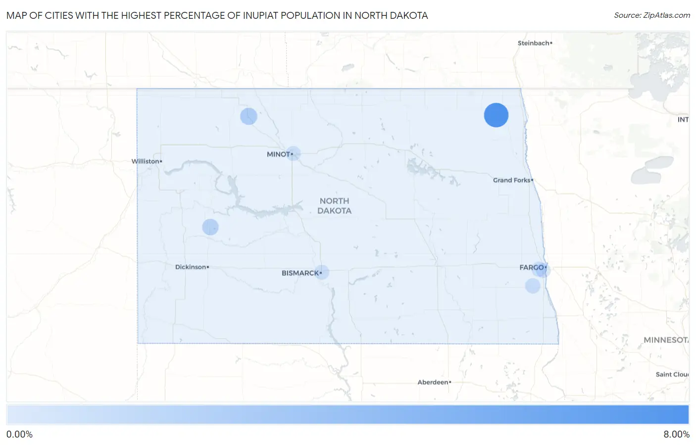 Cities with the Highest Percentage of Inupiat Population in North Dakota Map