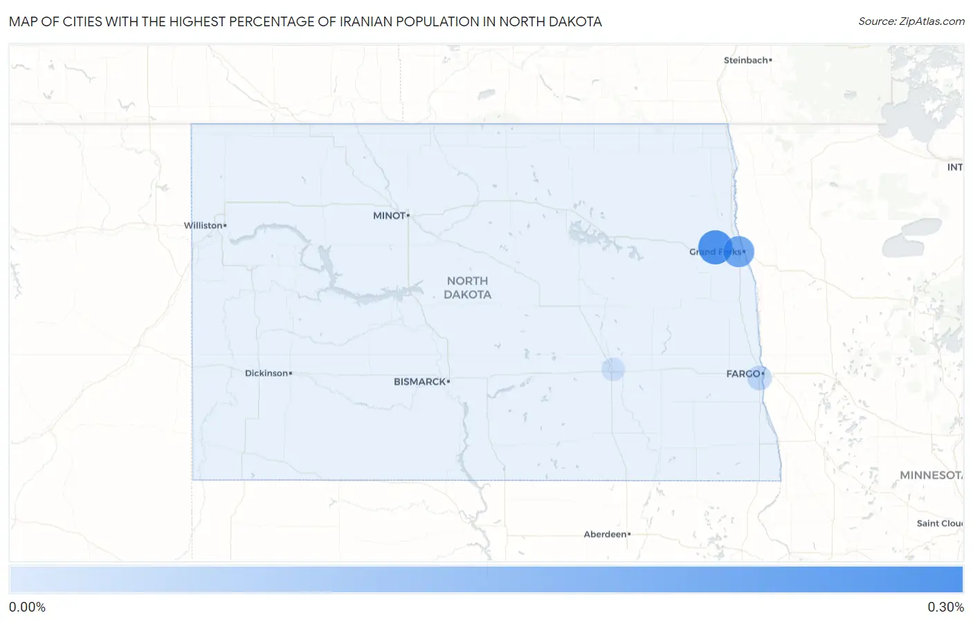 Cities with the Highest Percentage of Iranian Population in North Dakota Map