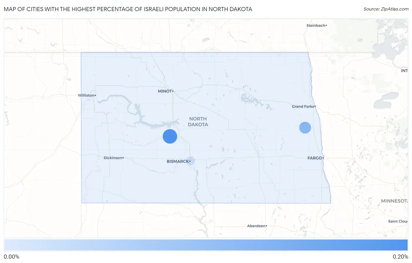 Cities with the Highest Percentage of Israeli Population in North Dakota Map