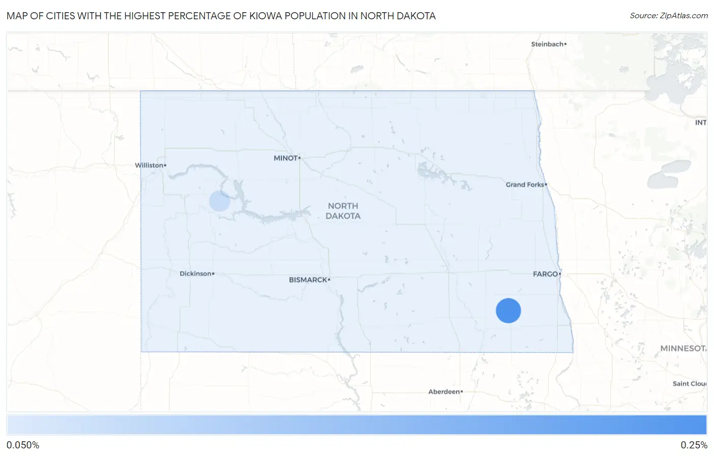 Cities with the Highest Percentage of Kiowa Population in North Dakota Map