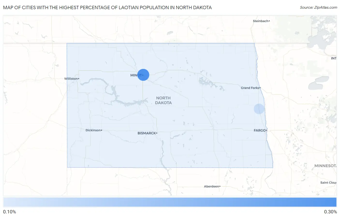 Cities with the Highest Percentage of Laotian Population in North Dakota Map