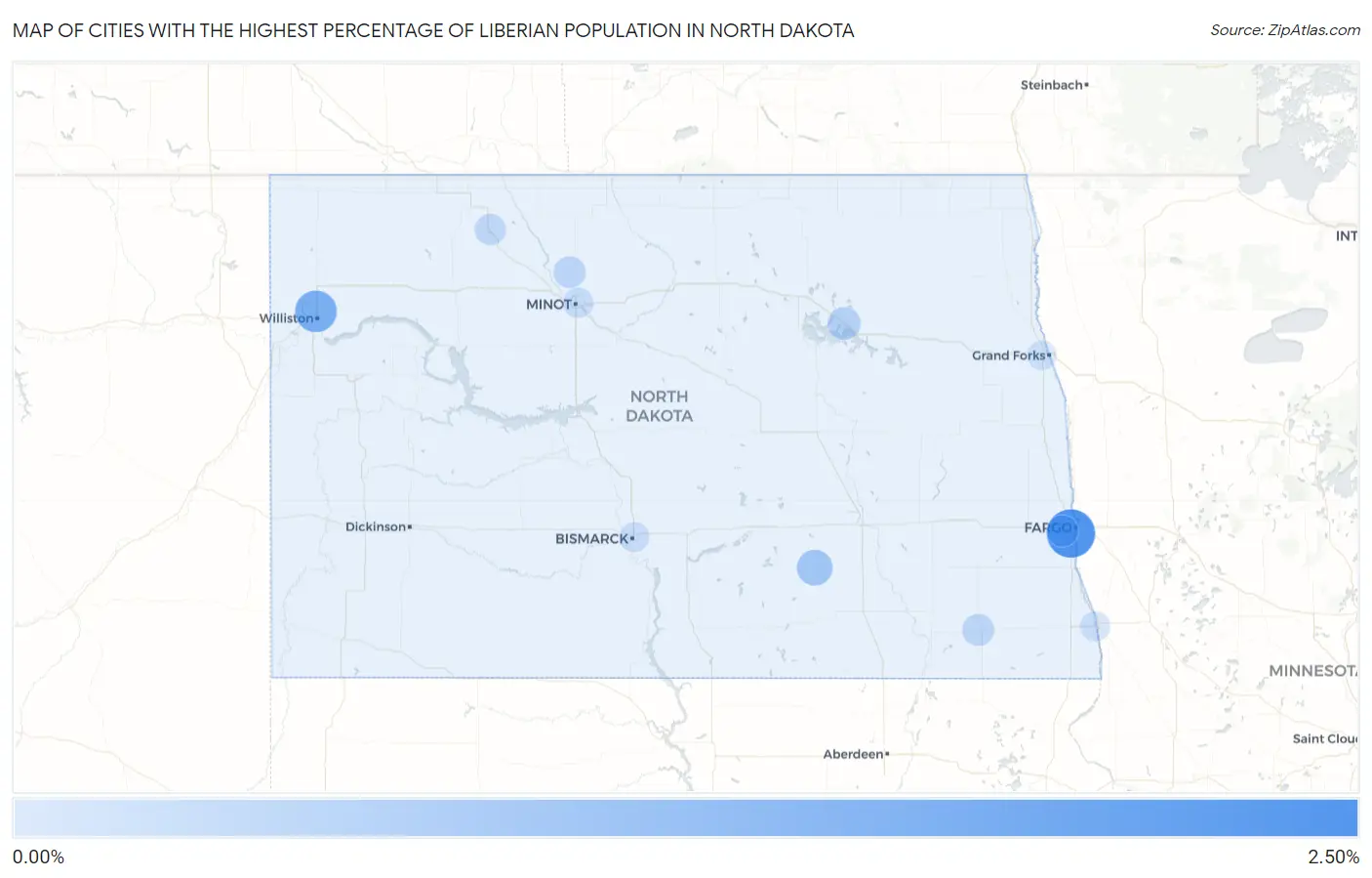 Cities with the Highest Percentage of Liberian Population in North Dakota Map