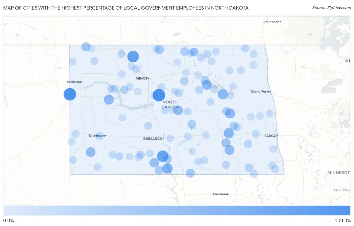 Cities with the Highest Percentage of Local Government Employees in North Dakota Map