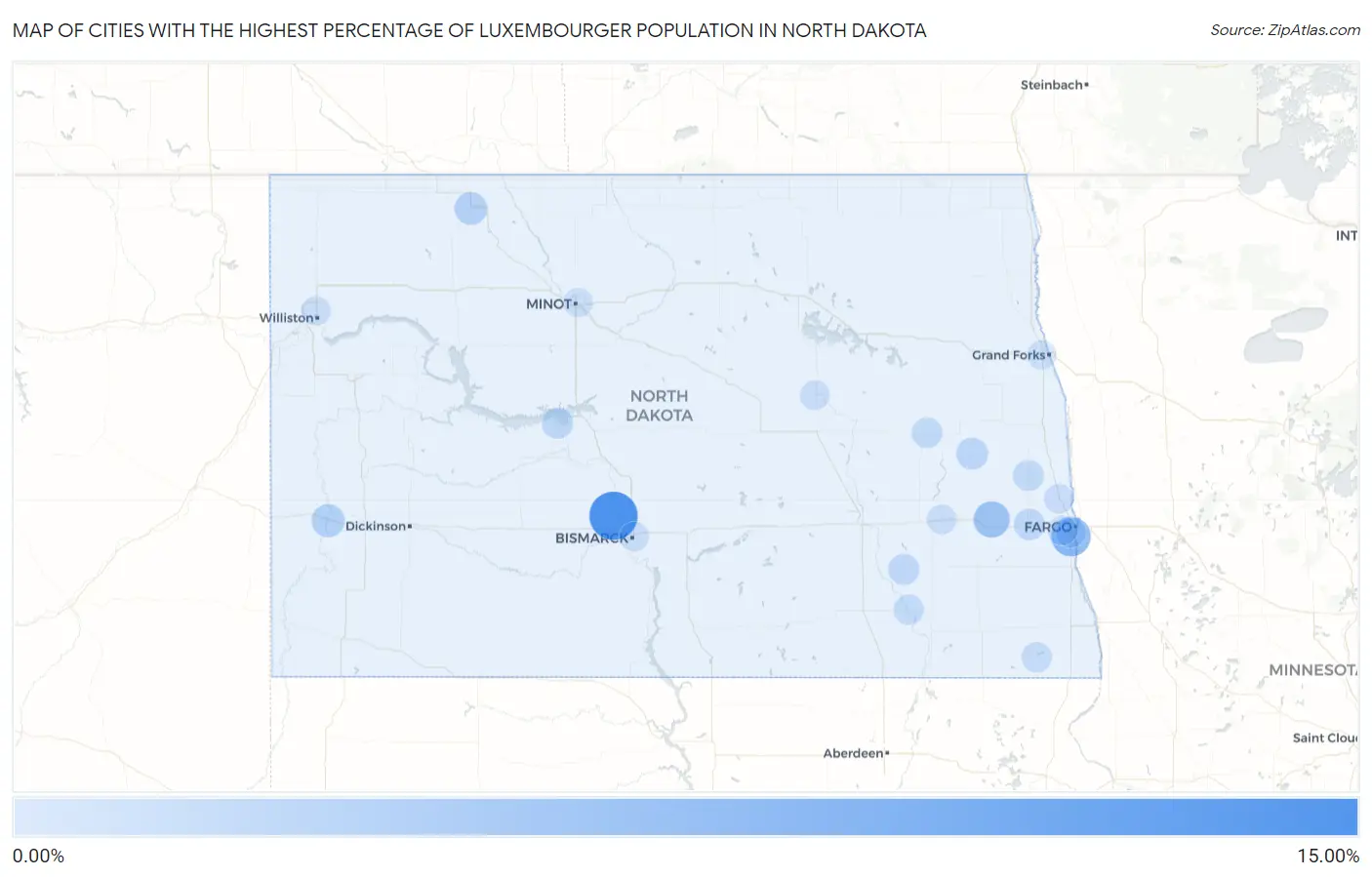 Cities with the Highest Percentage of Luxembourger Population in North Dakota Map