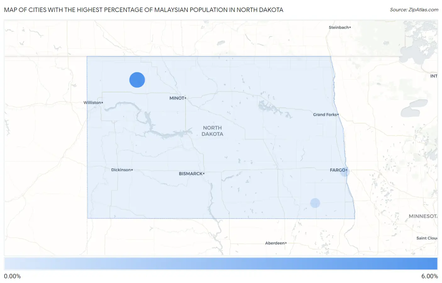 Cities with the Highest Percentage of Malaysian Population in North Dakota Map