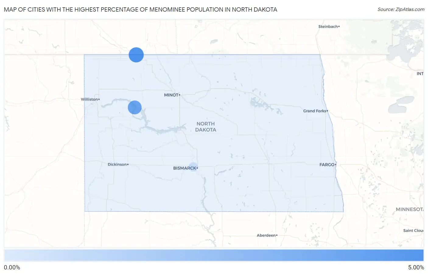 Cities with the Highest Percentage of Menominee Population in North Dakota Map