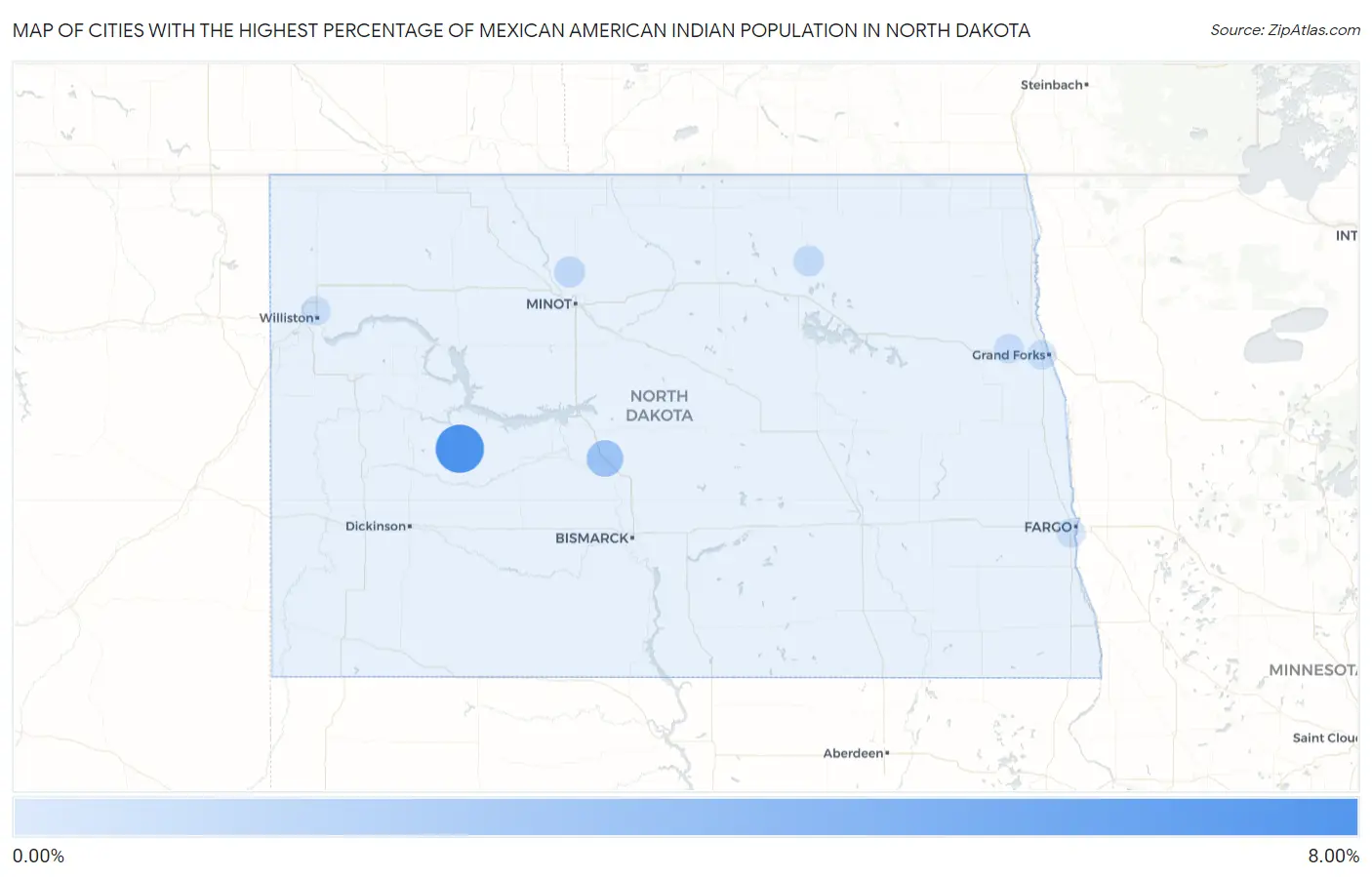 Cities with the Highest Percentage of Mexican American Indian Population in North Dakota Map