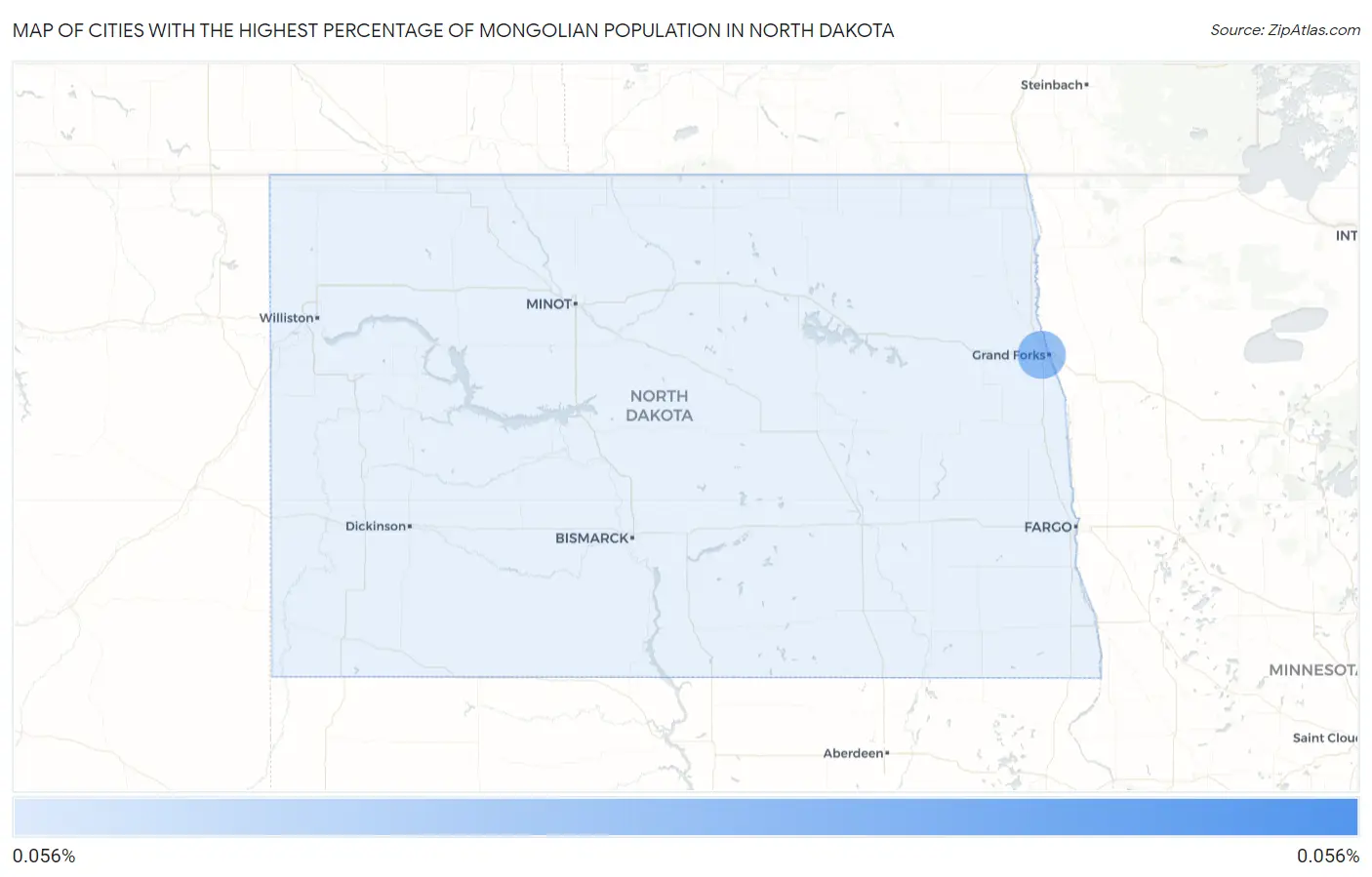 Cities with the Highest Percentage of Mongolian Population in North Dakota Map