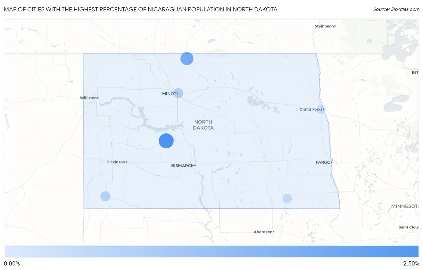 Cities with the Highest Percentage of Nicaraguan Population in North Dakota Map